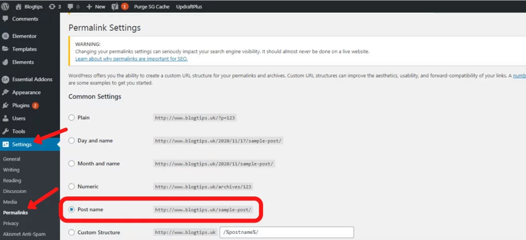 permalinks settings