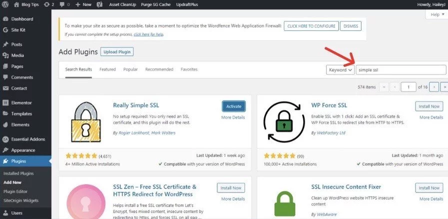 wordpress dashboard