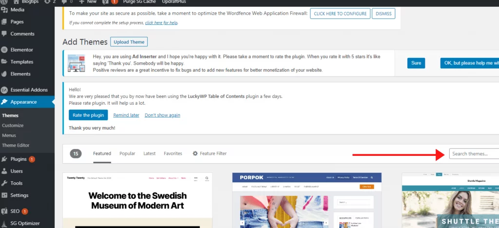 wordpress dashboard