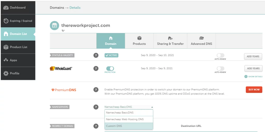 namecheap dashboard